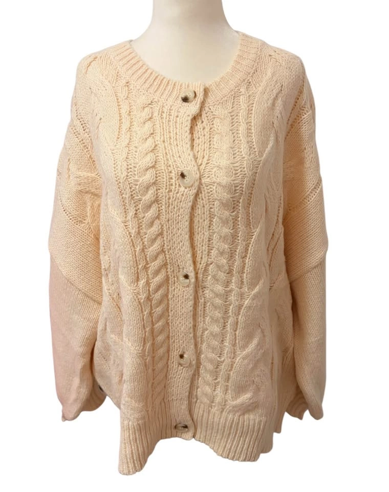 NEW Apricot Cable Knit XL Cardigan Sweater - photo 2