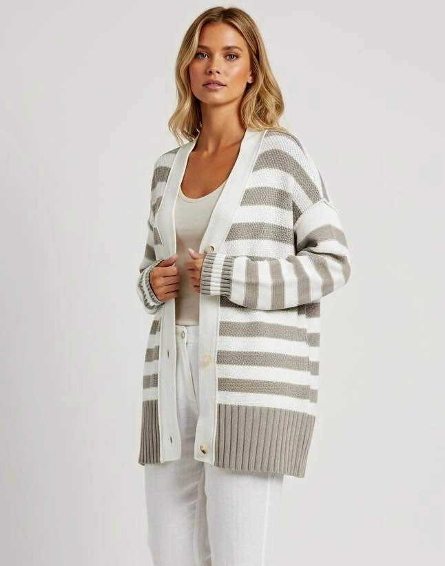 NEW Pretty Garden Striped Medium Button Front Cardigan Sweater