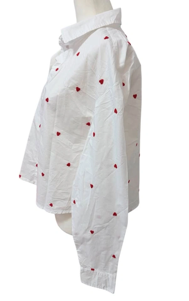 NEW Old Navy Red Heart Embroidered Button Down Shirt - Medium - photo 5