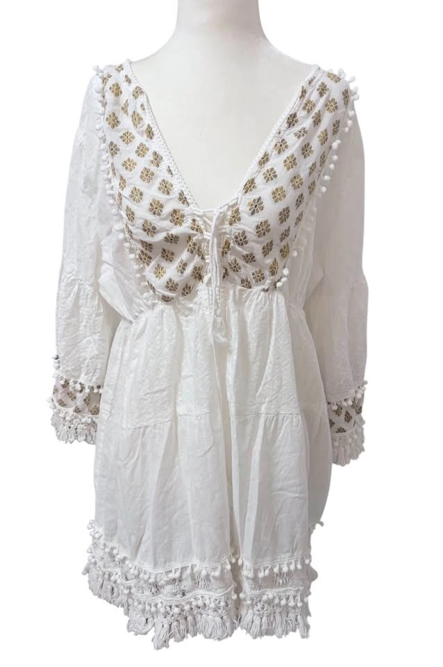Shiva White Embroidered Boho Mini Dress One Size Swim Beach Cove - photo 2