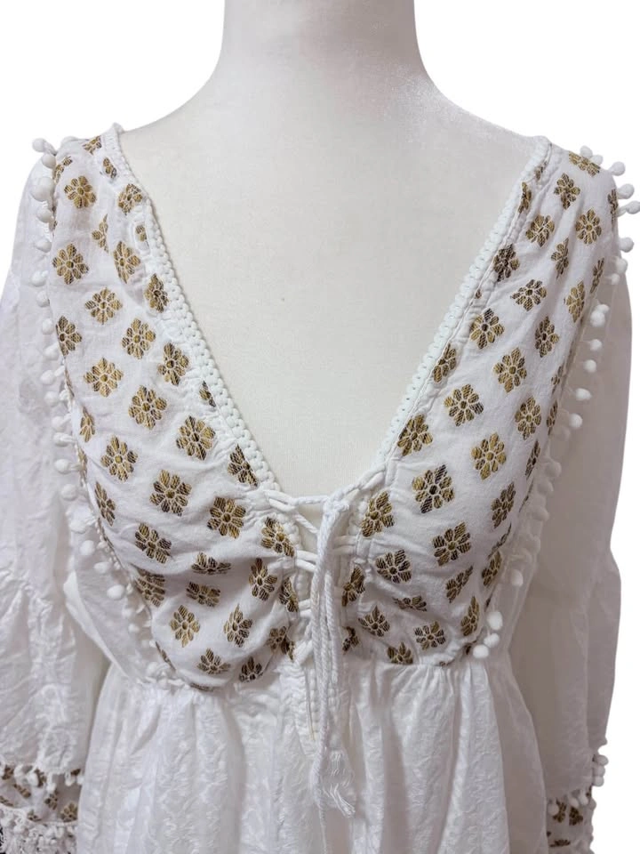 Shiva White Embroidered Boho Mini Dress One Size Swim Beach Cove - photo 3