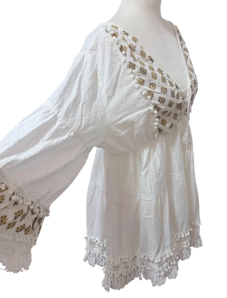 Shiva White Embroidered Boho Mini Dress One Size Swim Beach Cove - photo 5