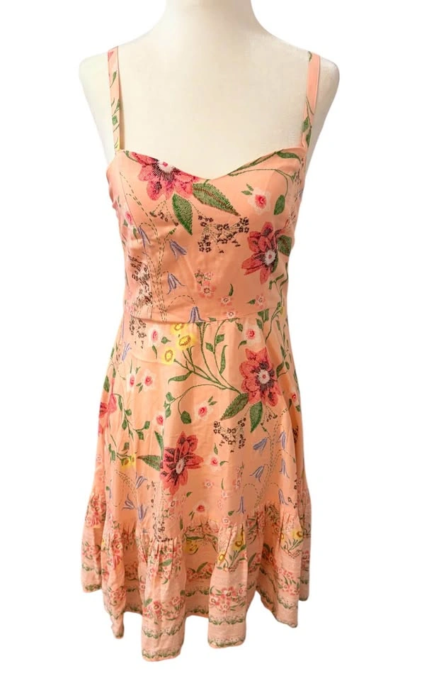 Old Navy Peach Floral Smocked Back Ruffle Sun Dress - Size S - photo 2
