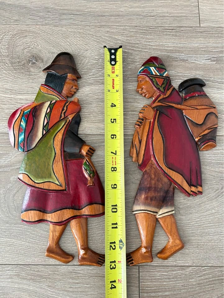Vintage Peruvian Hand-Carved Wood Wall Art – Pair of Andean Figu - photo 2