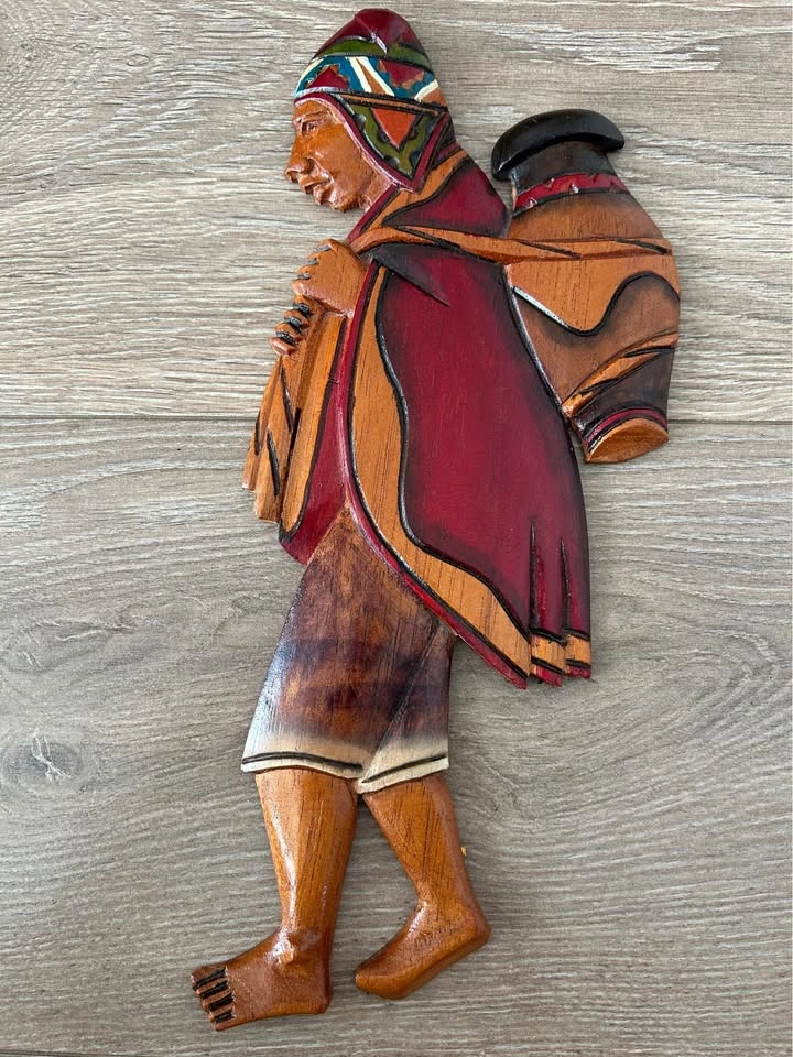 Vintage Peruvian Hand-Carved Wood Wall Art – Pair of Andean Figu - photo 3