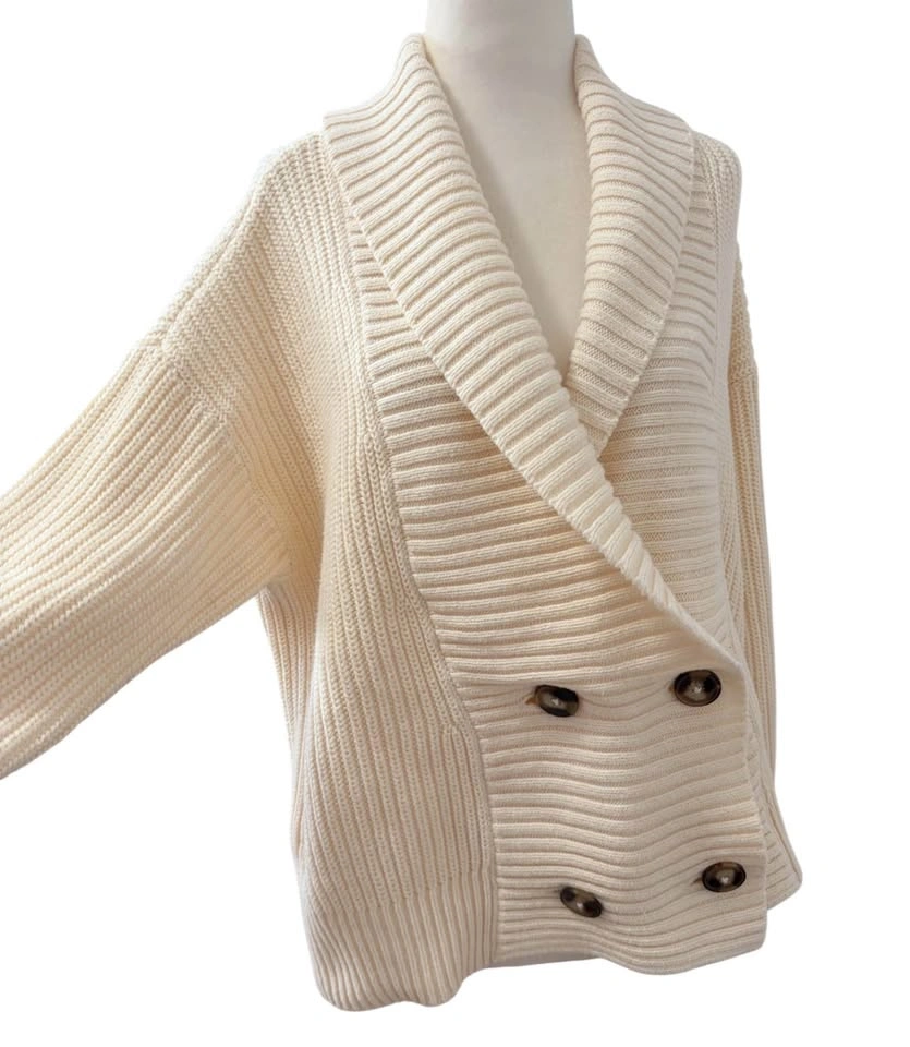 Joe Fresh Cream Ribbed Double Breasted Cardigan - Large - photo 2