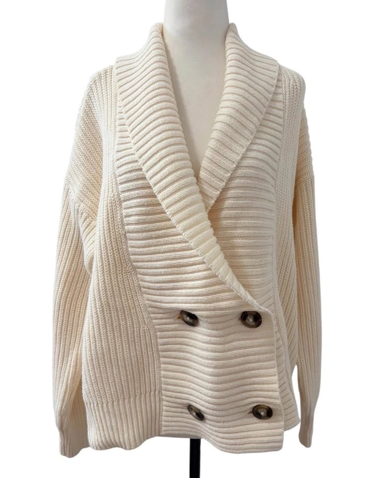 Joe Fresh Cream Ribbed Double Breasted Cardigan - Large - photo 3