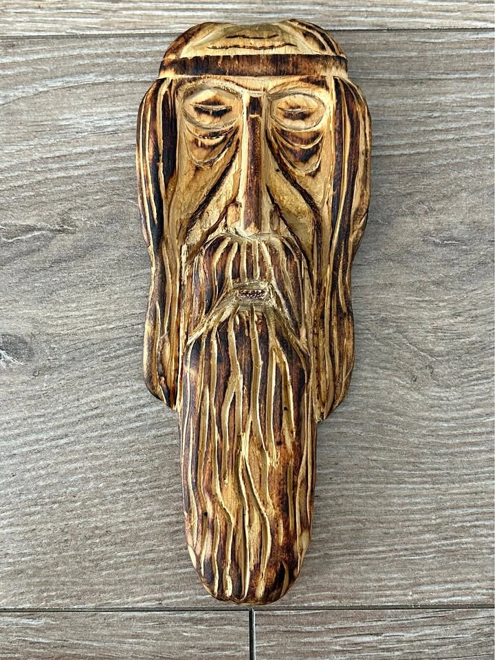 Hand-Carved Wood Spirit Wall Hanging – Rustic Folk Art