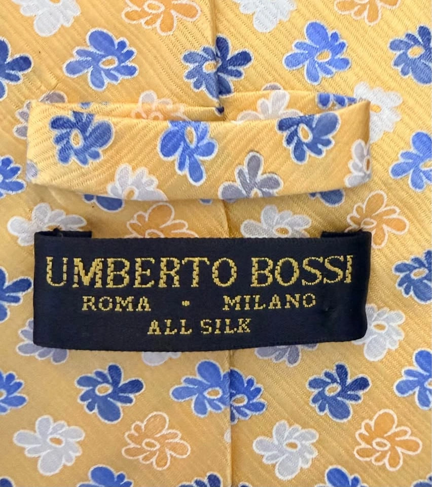 Umberto Bossi Hand Sewn Silk Tie Roma Milano Mens Yellow Floral - photo 4