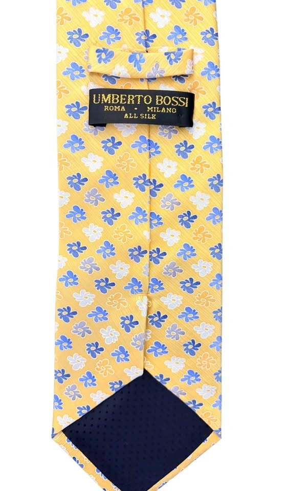 Umberto Bossi Hand Sewn Silk Tie Roma Milano Mens Yellow Floral - photo 5