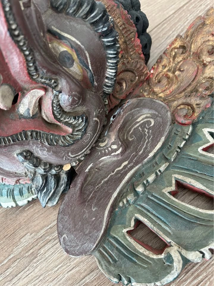 Vintage Balinese Hand-Carved Wood Mask – Barong / Garuda Wall Ar - photo 5