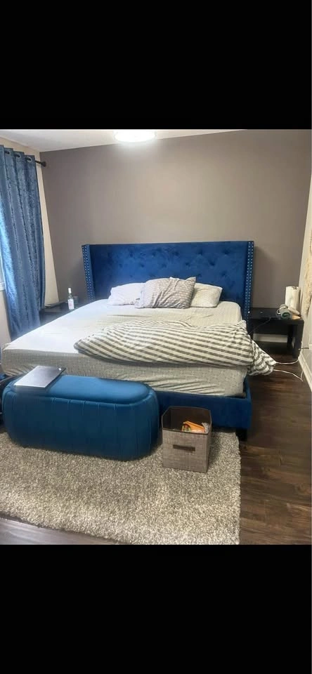 King Size Blue Velvet Bed Frame - Navy