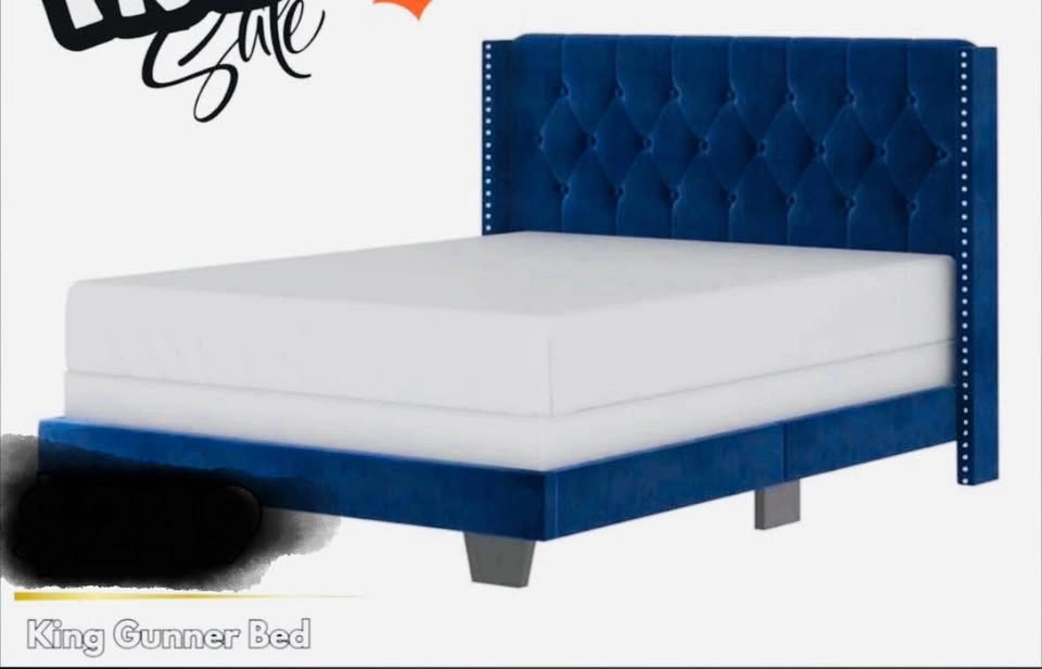 King Size Blue Velvet Bed Frame - Navy - photo 3