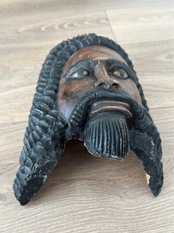Hand-Carved Wooden Wall Mask – Folk Art Portrait Sculpture - photo 2