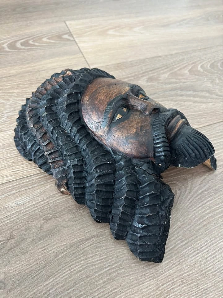 Hand-Carved Wooden Wall Mask – Folk Art Portrait Sculpture - photo 3