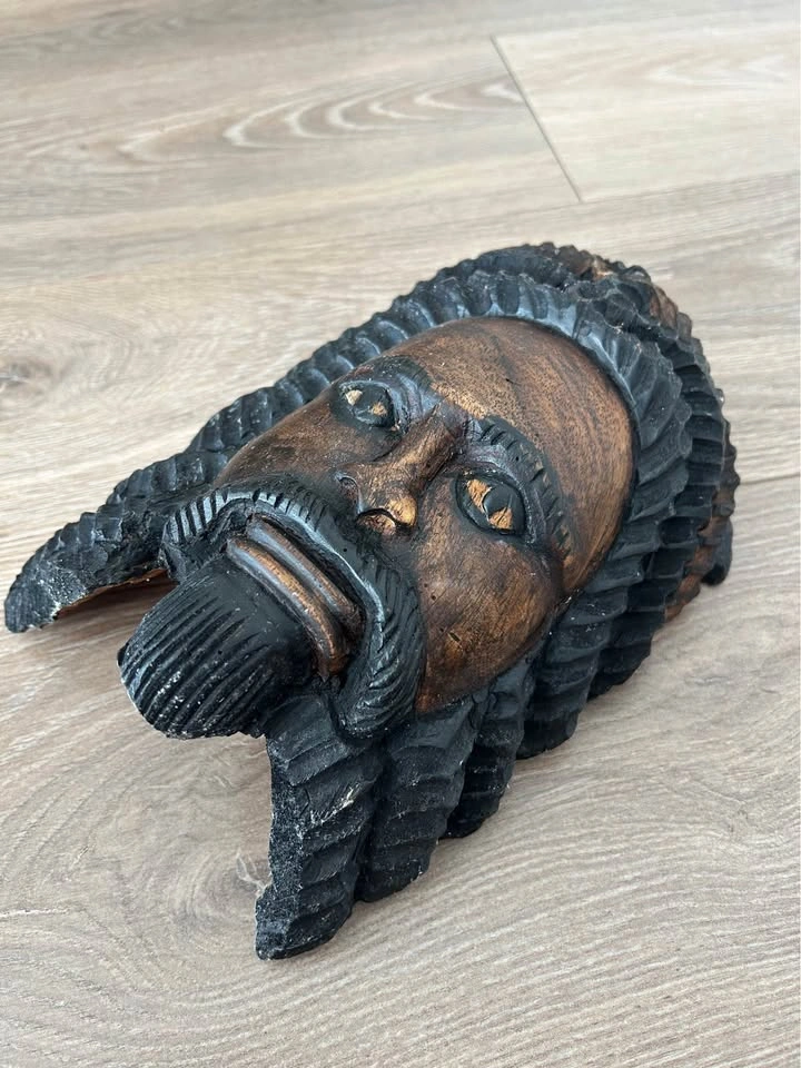 Hand-Carved Wooden Wall Mask – Folk Art Portrait Sculpture - photo 4