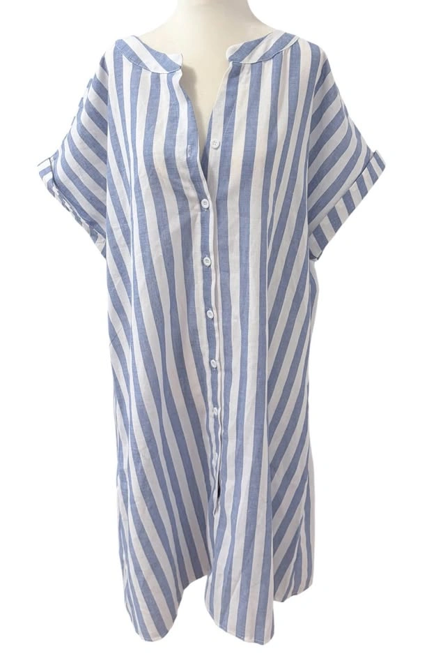 NEW Blue White Striped Shirt Dress Size L Summer Beach Cover Up - photo 2