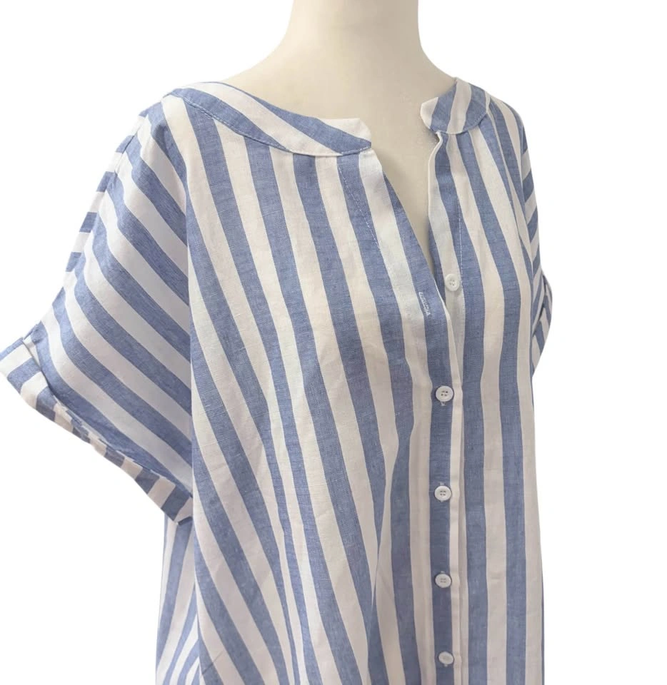 NEW Blue White Striped Shirt Dress Size L Summer Beach Cover Up - photo 3