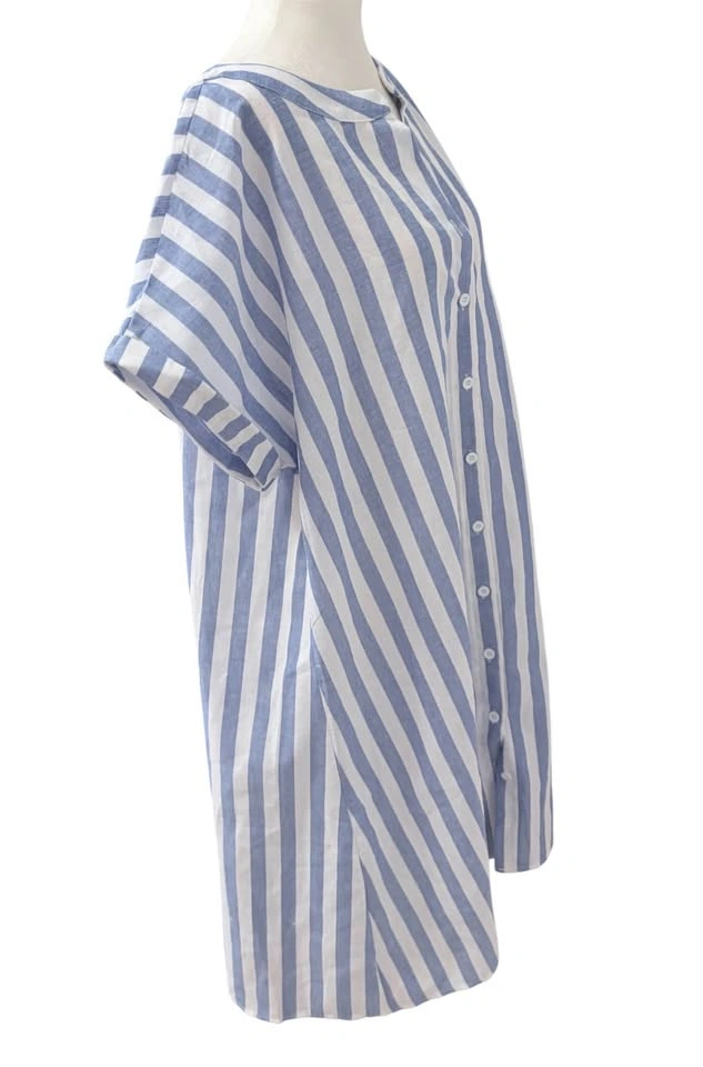 NEW Blue White Striped Shirt Dress Size L Summer Beach Cover Up - photo 4