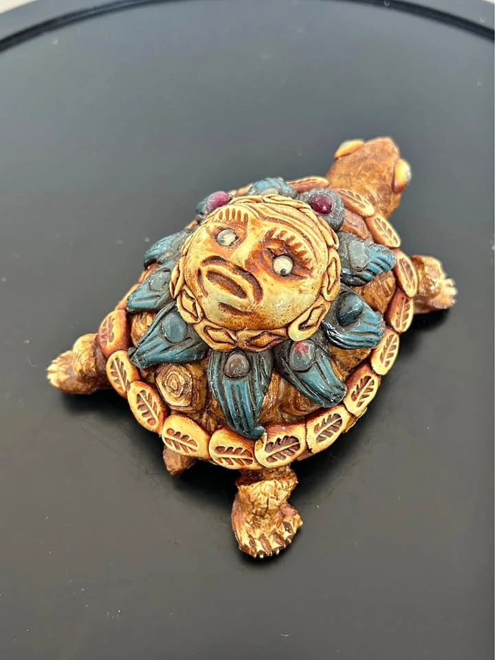 Vintage Mayan / Aztec Turtle Figurine - Sun Deity Shell