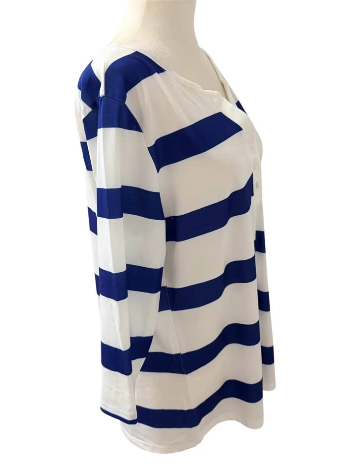 NEW Blue White Striped Size Large Henley Top Nautical Core 3/4 S - photo 4