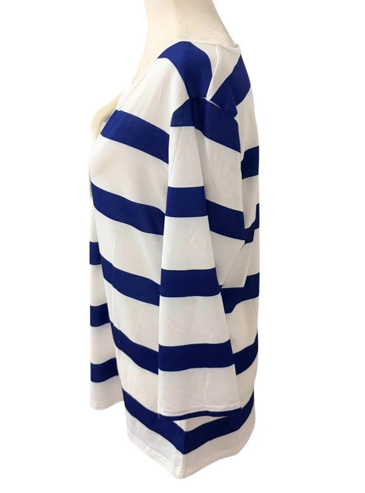 NEW Blue White Striped Size Large Henley Top Nautical Core 3/4 S - photo 5