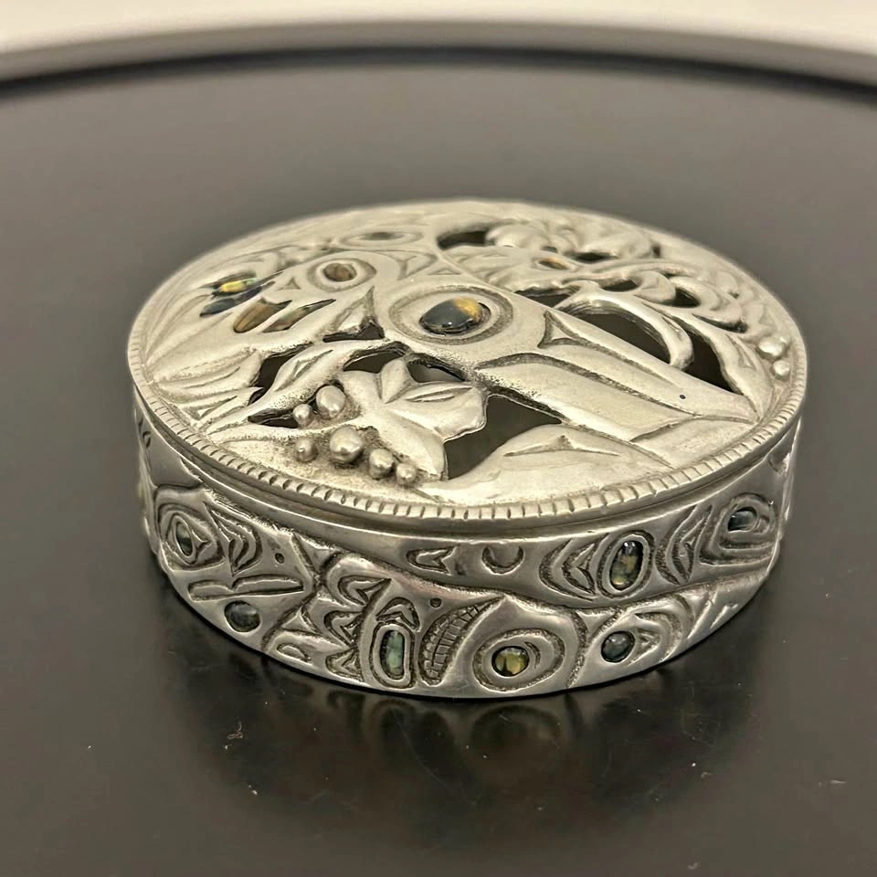 Glen Rabena Pewter Trinket Pot – Hummingbird & Abalone Inlay