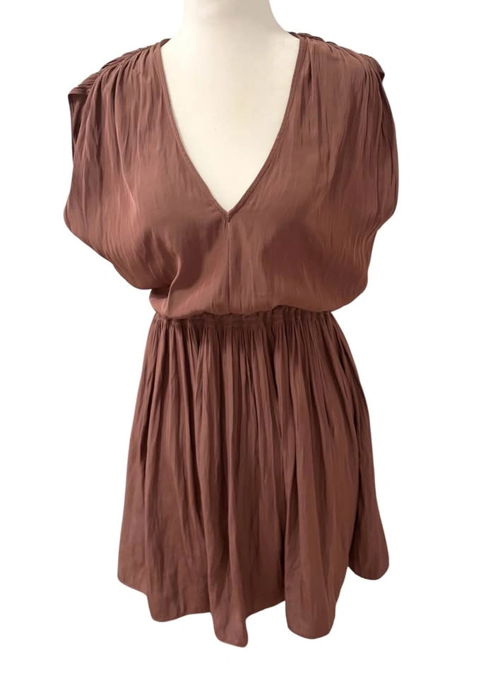 Wilfred Aritzia Brown Mini Dress XS Wrap V-Neck Short Sleeve Cas - photo 2