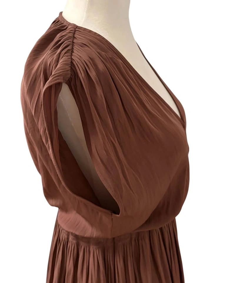 Wilfred Aritzia Brown Mini Dress XS Wrap V-Neck Short Sleeve Cas - photo 3