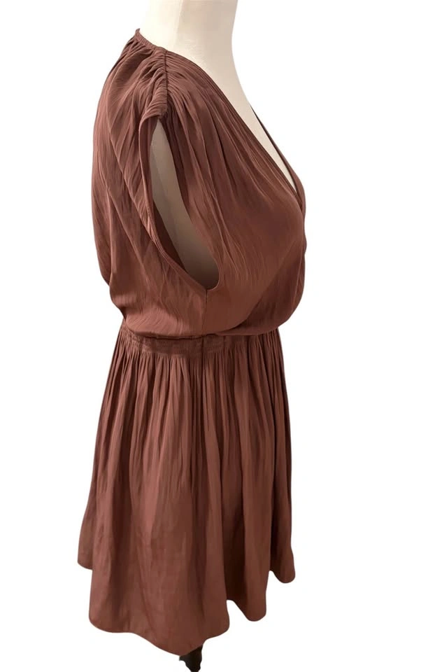 Wilfred Aritzia Brown Mini Dress XS Wrap V-Neck Short Sleeve Cas - photo 4