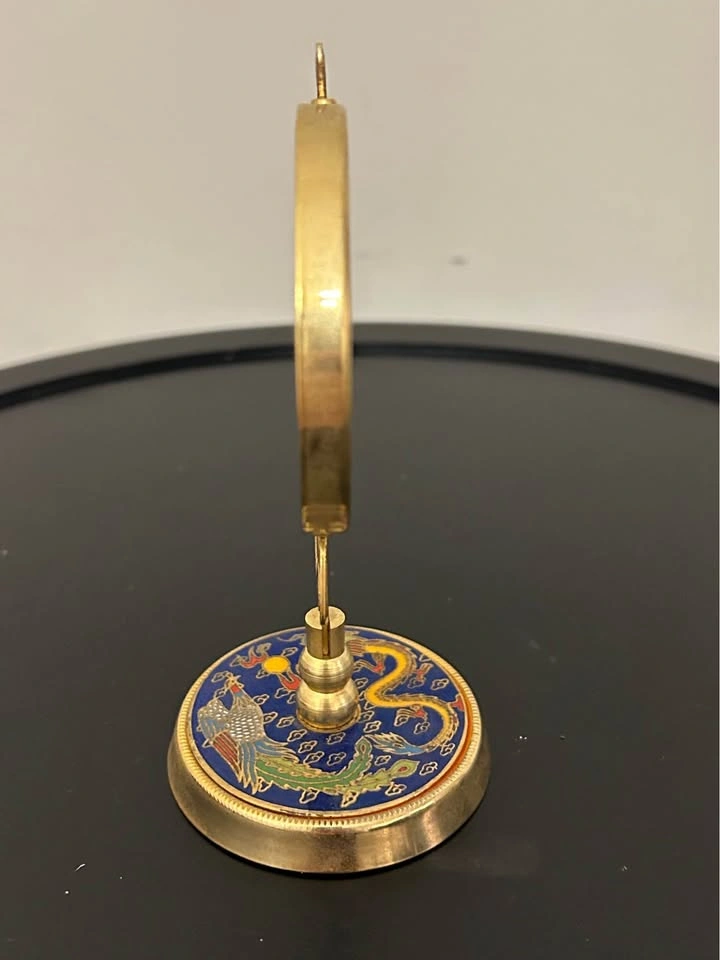 Vintage Chinese Silk Embroidery Rotating Brass Cloisonné Frame - photo 5
