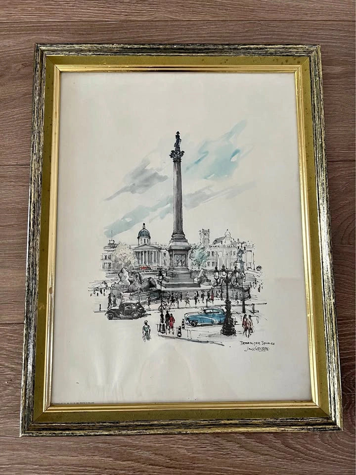Vintage 1965 Jan Korthals London Print – Trafalgar Square Framed