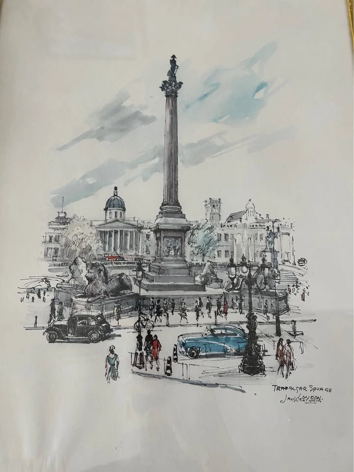 Vintage 1965 Jan Korthals London Print – Trafalgar Square Framed - photo 2
