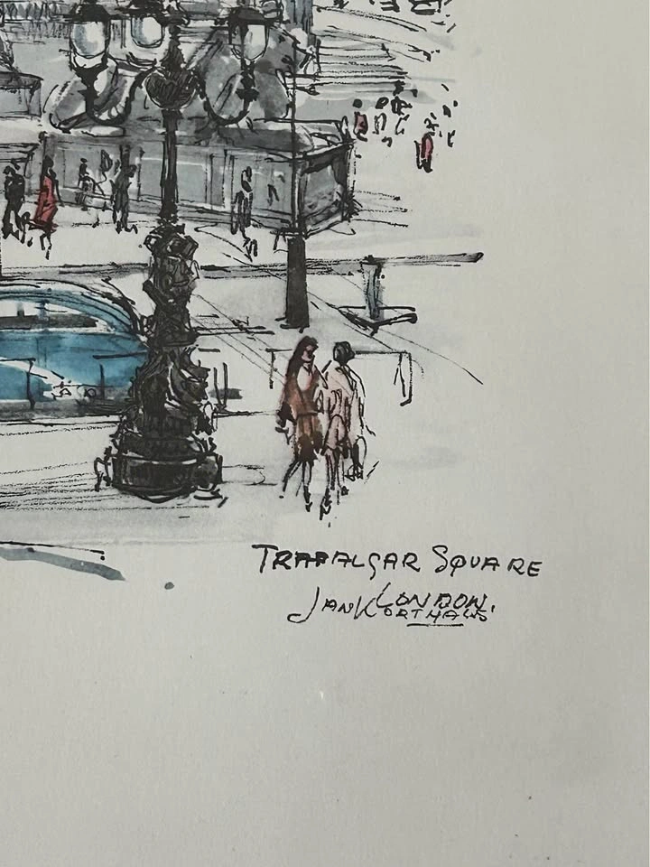 Vintage 1965 Jan Korthals London Print – Trafalgar Square Framed - photo 3