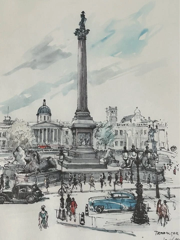 Vintage 1965 Jan Korthals London Print – Trafalgar Square Framed - photo 4