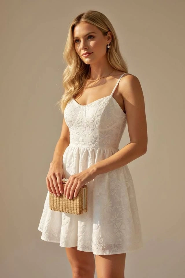 SHEIN MOD White Floral Jacquard Mini Dress XS