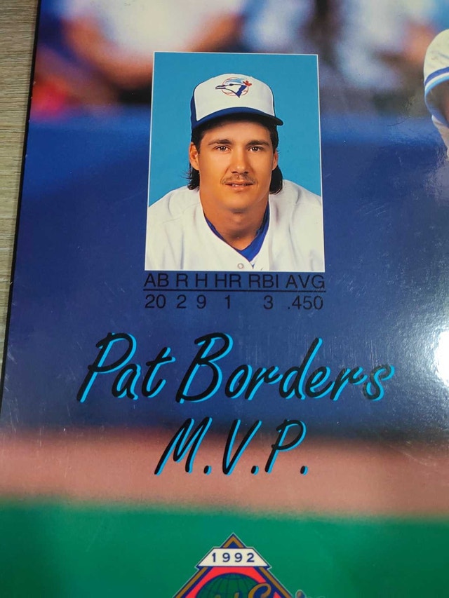 Vintage 1992 Blue Jays World Series Pat Borders Wood Poster - photo 2