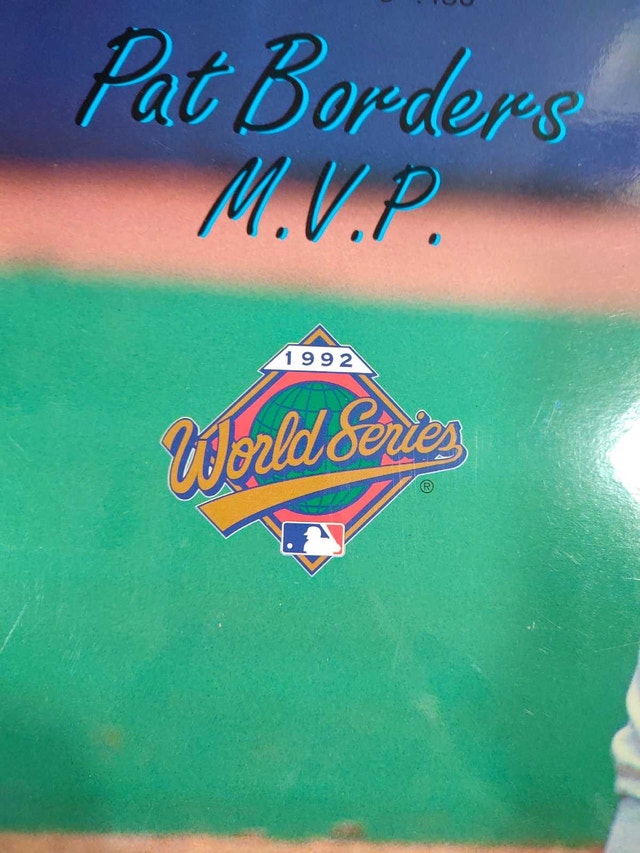 Vintage 1992 Blue Jays World Series Pat Borders Wood Poster - photo 3