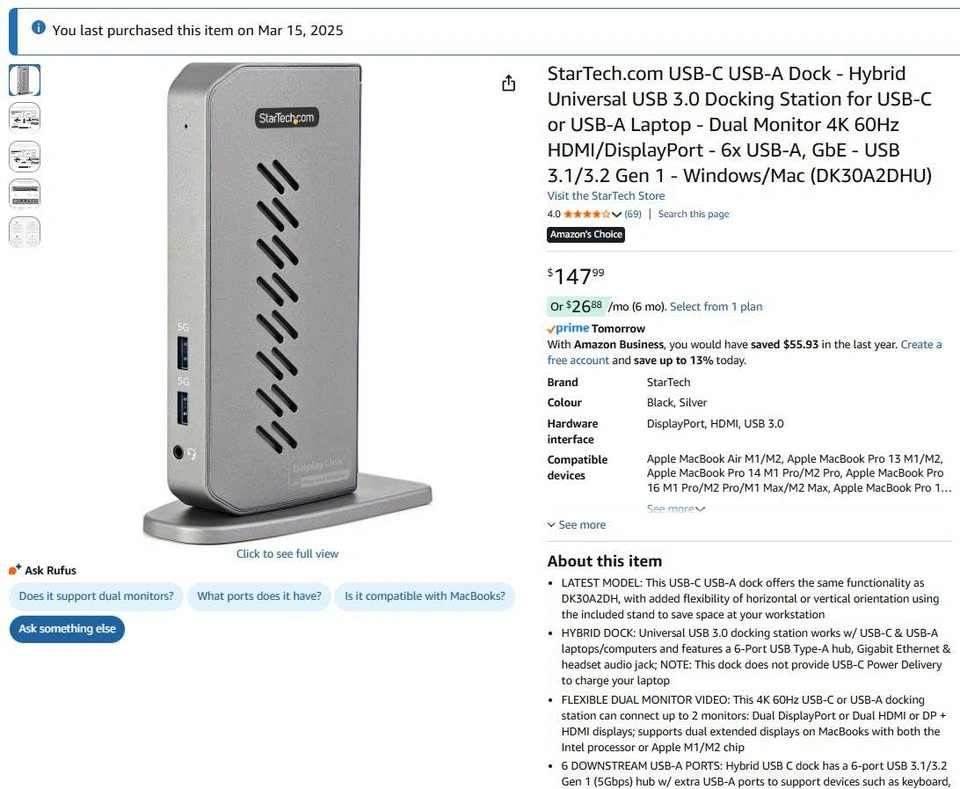 StarTech USB-C/USB-A Dual 4K Docking Station (DK30A2DHU) - photo 3