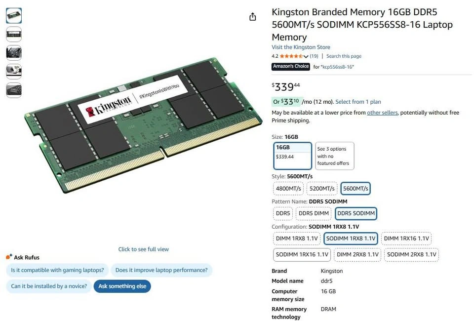 2x Kingston 16GB DDR5 5600MT/s SODIMM Laptop Memory - photo 4