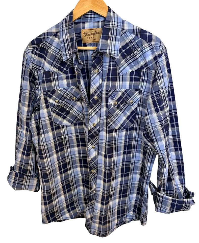 Wrangler Retro Western Shirt Mens Large Blue Plaid - photo 2