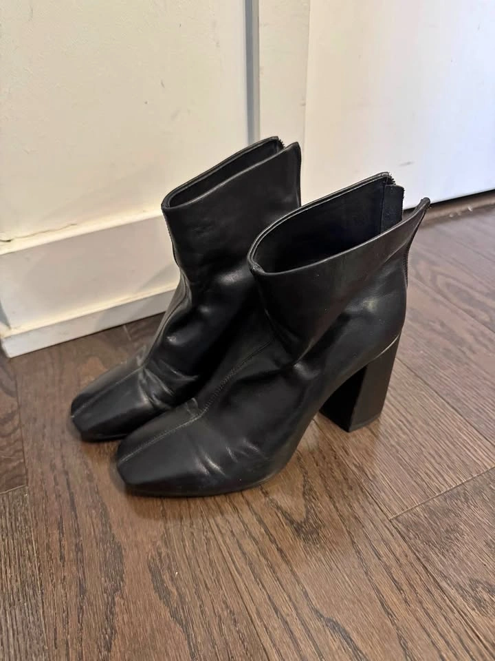 Black Ankle Boots Block Heel Size 36