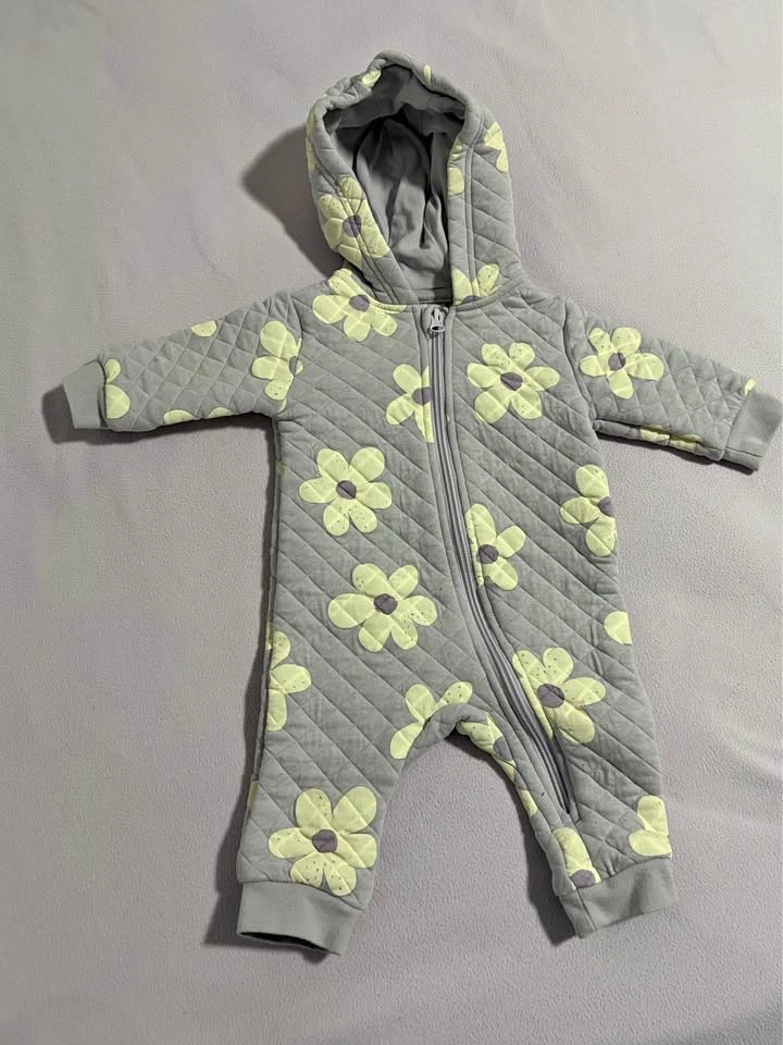 Baby Hooded Quilted Romper 3-6M