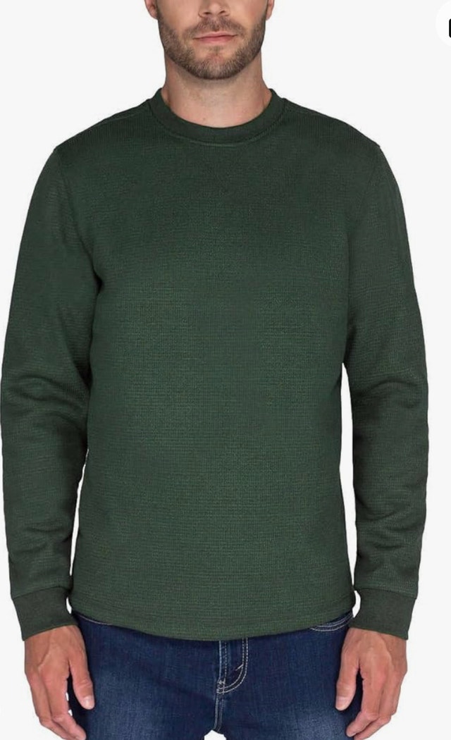 BC Clothing Waffle Knit Fleece Crew Sweatshirt - Green