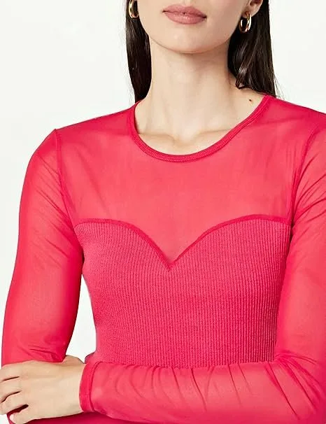 *NEW* The Drop - Women's Red Top Emilia Mock Neck Mesh (M) thumbnail