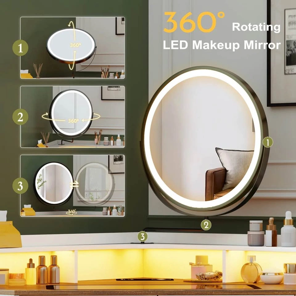 CORNER LED MAKEUP BEDROOM DESK WITH MIRROR - WHITE - photo 4
