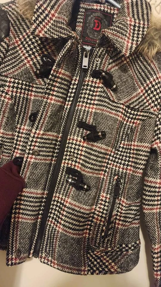 VTG Dollhouse Plaid Toggle Jacket - Faux Leather Sleeves & Hoode - photo 3