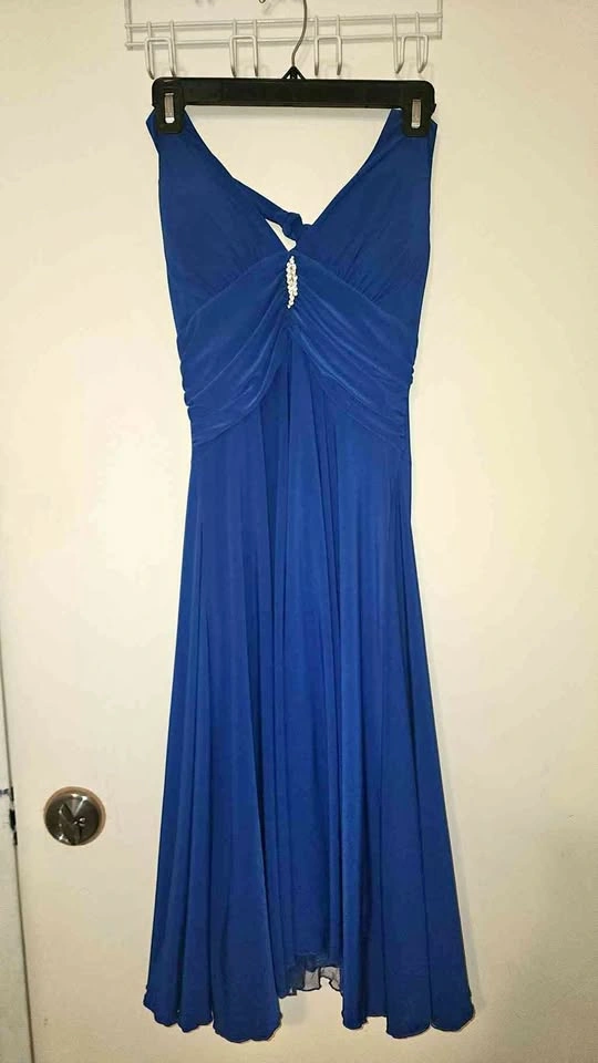 Tattoo Royal Blue Halter Cocktail Dress w/ Rhinestone Brooch - S