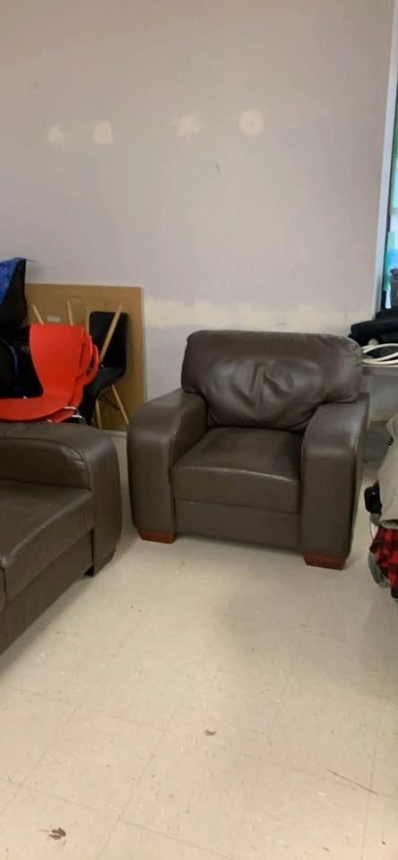 Leather love seat, chair, and coffee table - photo 2