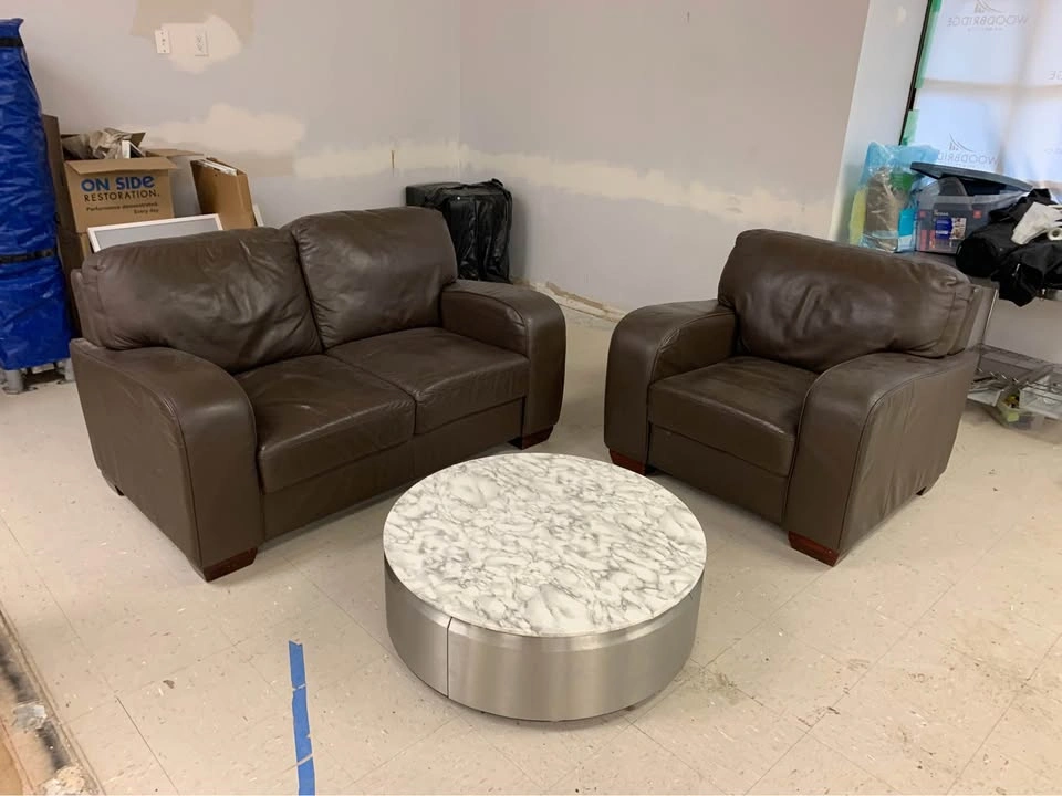 Leather love seat, chair, and coffee table - photo 5